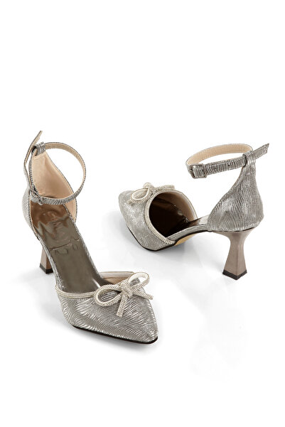 CEMAY Pointed Toe Closed Back with Open Bow Stone 8cm Thin Painted Heels Women's Shoes