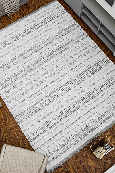 Oriente Home İskandinav Desenli Yıkanabilir Kaymaz Taban Şönil Gri Antrasit Mutfak Halısı 8388