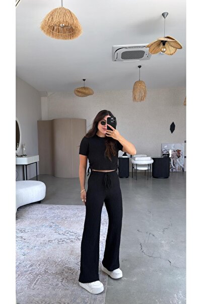 Buket Teke Black Seersucker Drawstring Cropped Suit