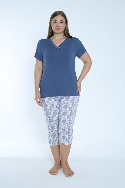 Cotpark Women's Plus Size Viscose Combed Cotton Fabric Short Sleeve Capri Suit 14601