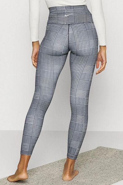Nike Yoga High Rise 7/8 Length Tight Women's Embroidery Swooshlu Inner Side Pocket High Waist Leggings White Black