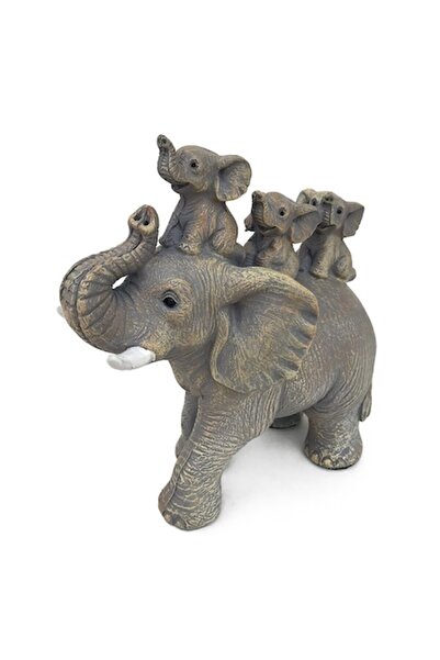 OEM Decoratiune din rasina, Happy Elephants, 15x17cm, Gri
