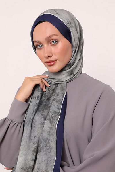 LuvenSara Patterned Silk Shawl |   Navy Blue