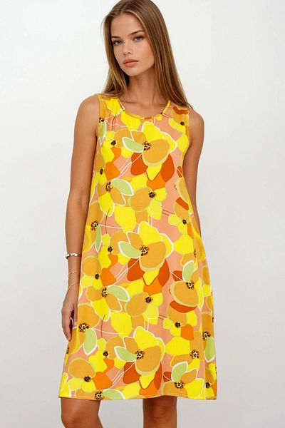 VAGGON Floral Patterned Sleeveless Midi Dress
