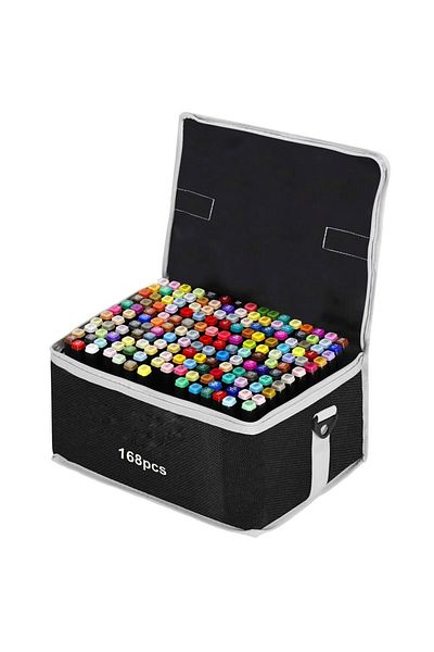 Flippy Set de 168 markere duble, flexibile, pe bază de alcool, cu geantă impermeabilă inclusă, multicolore