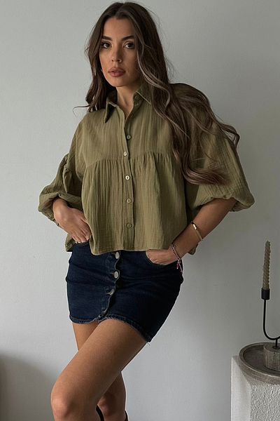 VAGGON Women's Khaki Short Sleeve Muslin Fabric Premium Shirt Vs00659
