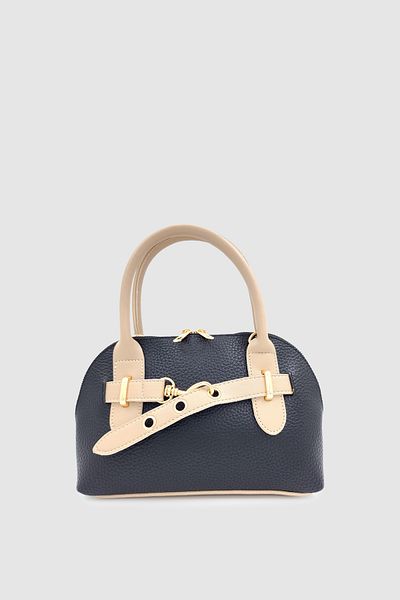 Wuclo Gilty Buckle Belt Detailed Cross Strap Handbag Black Mink