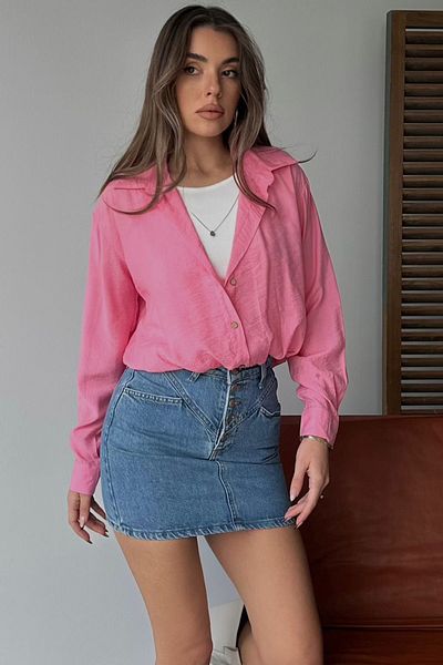 VAGGON Women's Pink Off Shoulder Elastic Waist Shirt Vs00656