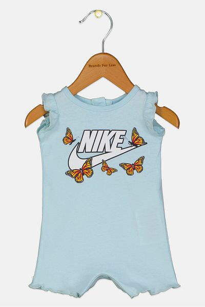 Nike Toddlers Girl Round Neck Brand Logo Rompers, Light Blue