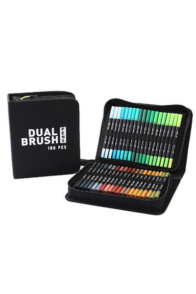Flippy Set markere pe bază de apă, Flippy, 2 în 1, pentru pictură, caligrafie, 100 de culori, multicolor
