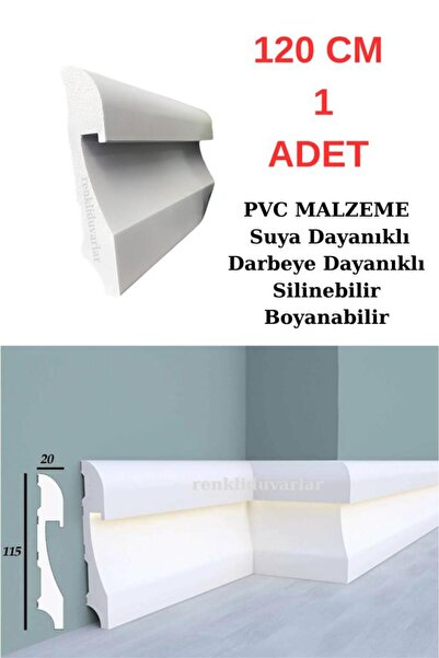 Renkli Duvarlar Polimer Lake Beyaz Ledli Süpürgelik 11.5cm x 120cm 1 Adet Sal...