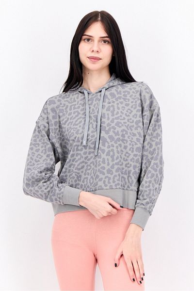 Nike Women Oversized Fit Brand Logo Long Sleeves Outdoor Sweatshirt, Grey Combo