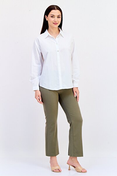 Koton Women Pointed Collar Long Sleeve Plain Shirt, White