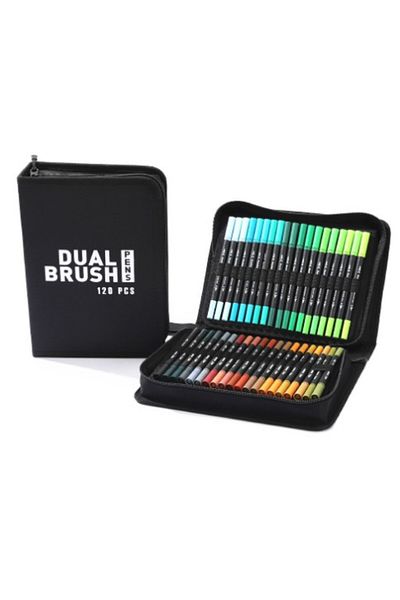 Flippy Set markere pe bază de apă, Flippy, 2 în 1, pentru pictură, caligrafie, 120 de culori, multicolor