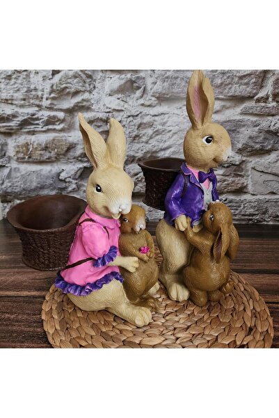 Şeydanın koleksiyonu YAVRULU SEPETLİ TAVŞAN OBJE