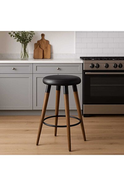 ModernEvveOfis Torna Bar Ahşap Tabure Ayak Basmalı Oturak Ahşap