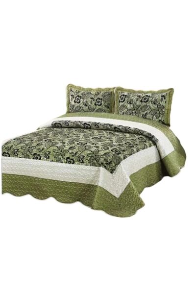 OEM Cuvertură dublă, mătase organza, 3 piese, 2 persoane, 230x250cm, verde