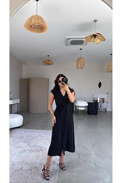 Buket Teke Siyah Zr Model Düğmeli Aerobin Elbise