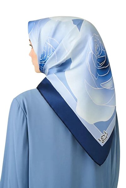 Levidor Eșarfă din mătase twill LD1063-01 Model floral Sky Blue-01