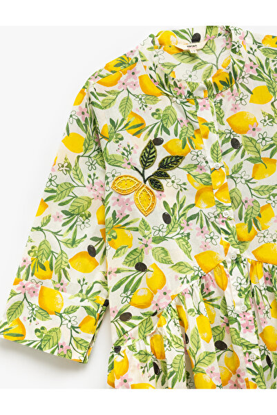Koton Pamuklu Boncuk İşlemeli Çiçekli Limon Desenli Plaj Elbisesi