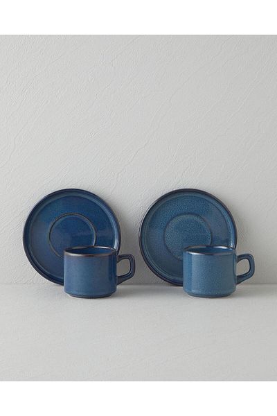 English Home Coastal Bliss Ceramic 4 Piece 2-Person Teacup Set 184 ml Dark Blue