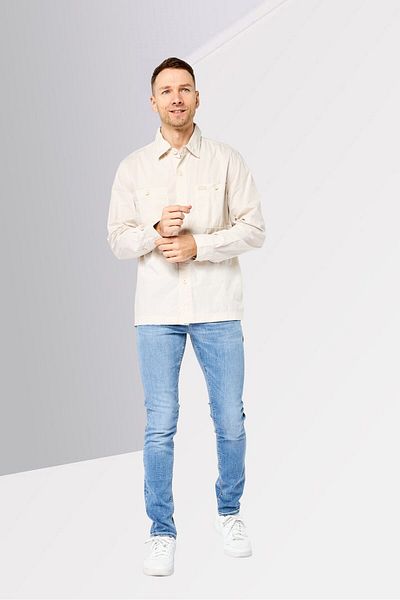 Lacoste Men Regular Fit Embroidered Logo Long Sleeve Casual Shirt, Beige