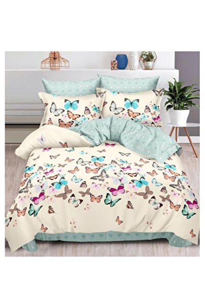 OEM Lenjerie pat dublu 2 fete, Imprimeu Primavara, 6 piese, 2 persoane, 180x200cm, Finet Satinat, Multic