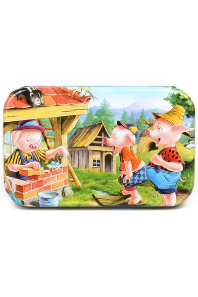 dalip Wooden 60-piece Puzzle in Metal Tin - The Three Little Pigs, Educational, 22.5x13.5 cm, Multi