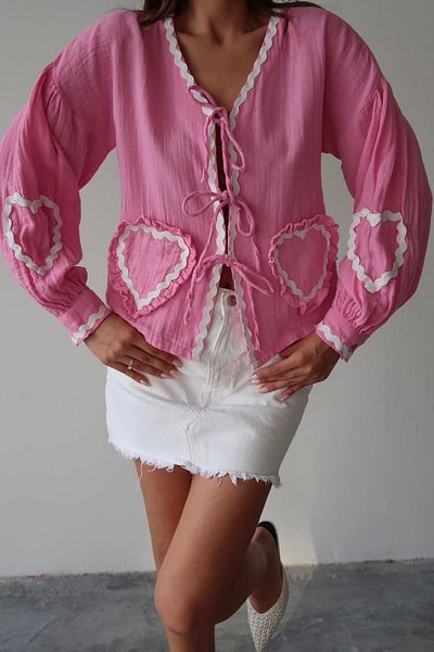 VAGGON Heart Embroidered Tie-Up Seasonal Jacket