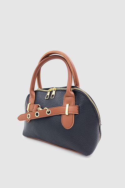 Wuclo Gilty Buckle Belt Detailed Cross Strap Handbag Black Tan