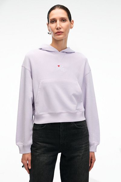 GRIMELANGE Isadora Women's Hooded Embroidery Detailed Regular Fit Crop Lilac Sweatshirt