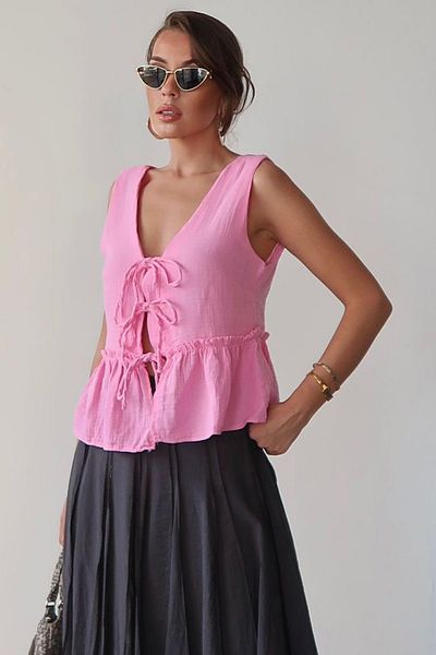 VAGGON Tie Front Tank Top