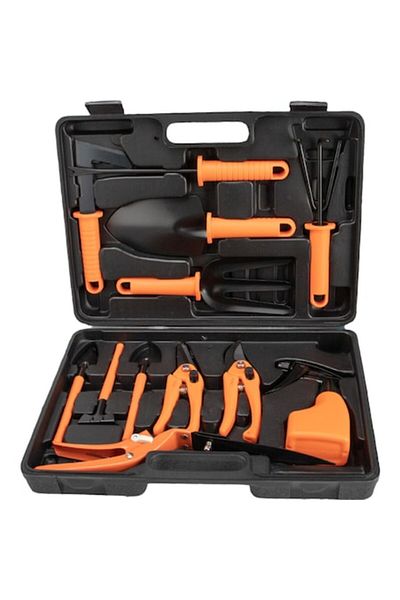 CLICK Set 12 garden accessories, storage bag included, stainless steel, 37 x 27 cm, orange