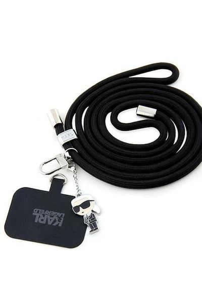 Karl Lagerfeld Phone Strap, Karl Lagerfeld, Nylon/Metal, 150 cm, Black