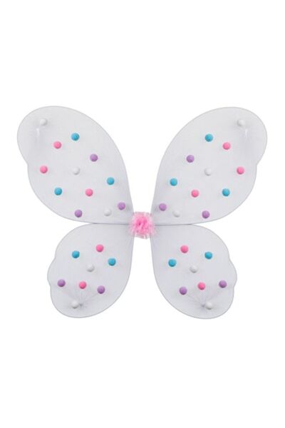 Bibilel Kids Aripi de fluture albe cu pompoane colorate pentru carnaval