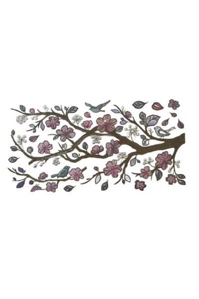 OEM Sticker de perete Natura vietii - Creanga de cires si pasari - 60 x 32 cm, Multicolor