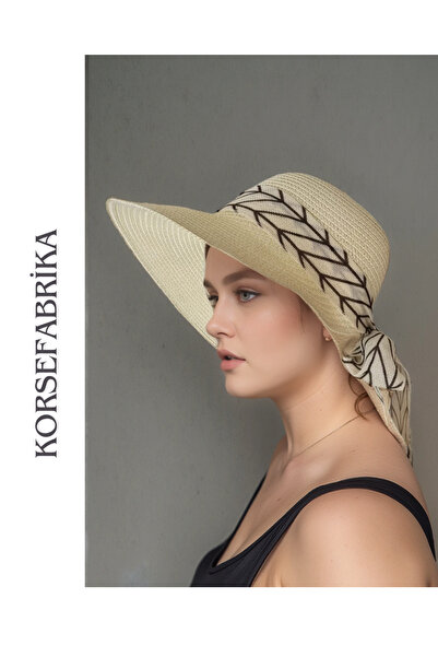 KORSEFABRİKA Geniş Kenarlı Güneş Vizörlü Şık ve Fonksiyonel Kadın Hasır Plaj ve Günlük Güneş Şapka UV Korumalı
