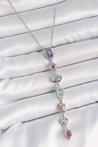 İSTLİV 316L Steel Silver Color Zircon Stone Y Model Low-Cut Women's Necklace