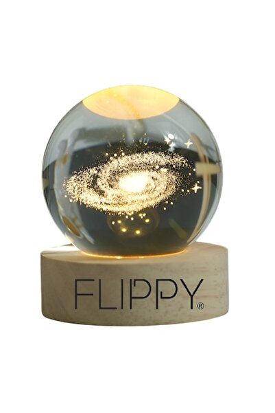 Danex Lampă LED decorativă – Glob de cristal de 6 cm, Galaxie 3D, USB, Bază din lemn, Alb cald