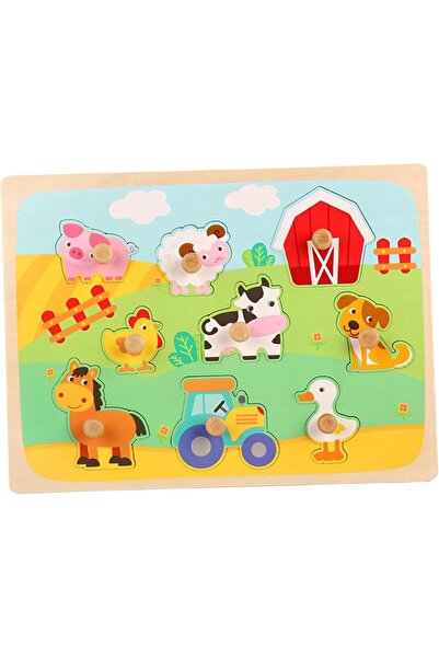 Flippy Montessori Wooden Puzzle for Kids 3D Farm Model, 0-3 years, 9 pieces, 30x22.5x0.8 cm, Multico