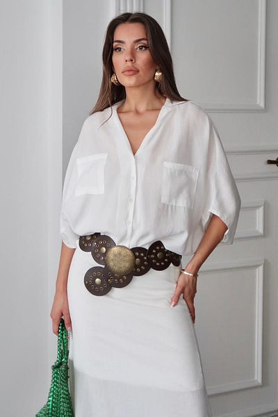VAGGON Women's White Double Pocket Bat Sleeve Shirt Vs00664