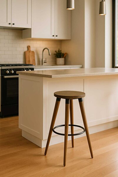 ModernEvveOfis Torna Bar Ahşap Tabure Ayak Basmalı Oturak Ahşap