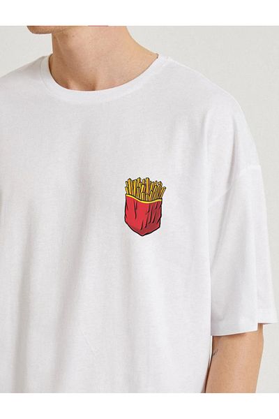 OFFSIDESIGN Men's Unisex Oversize T-Shirt Potato Pocket Minimal Design Printed Short Sleeve Combed Cotton Summer T-Shirt