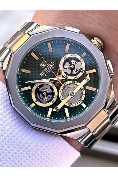 Reward Steel Cord Automatic 5 Atm Water Resistant Men Wrist Watch Vs.Blkt.0516