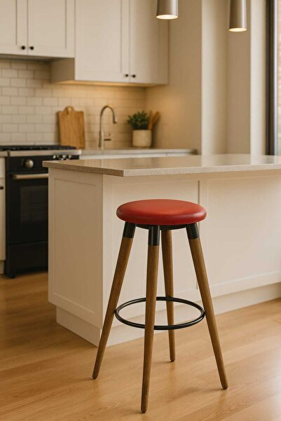 ModernEvveOfis Torna Bar Ahşap Tabure Ayak Basmalı Oturak Ahşap