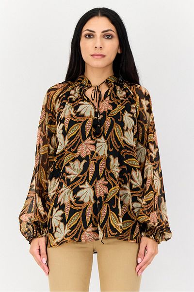 Koton Women Tie neck Long Sleeves Floral Print Blouse, Multicolor