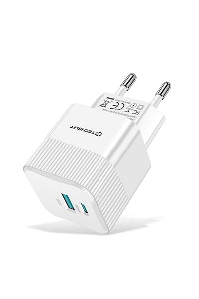 Techsuit Charger GaN, USB, Type-C, 25W, U45, Silicone, White
