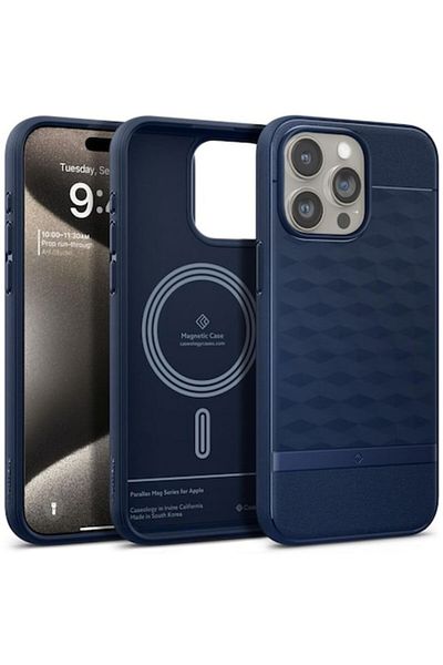 OEM Protective Case Compatible with iPhone 15 Pro Max, Caseology Parallax MagSafe, Midnight Blue