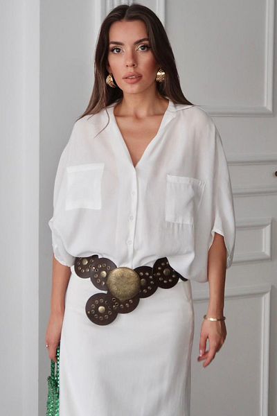 VAGGON Women's White Double Pocket Bat Sleeve Shirt Vs00664