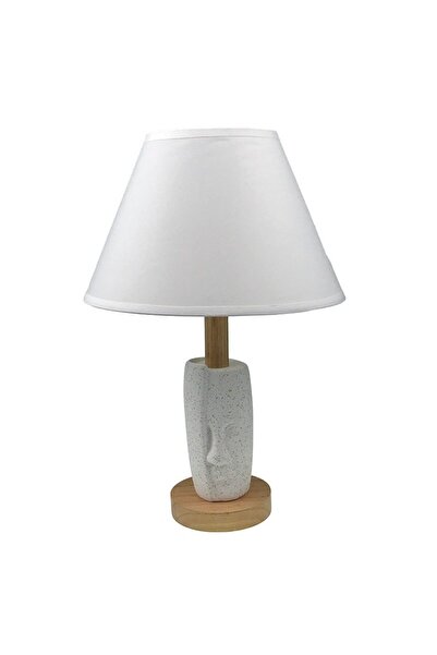 OEM Table Lamp, Human Face, Ceramic and Wood, 25x38cm, White-Beige